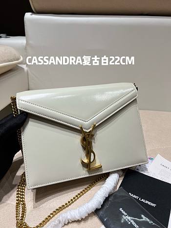 YSL | CASSANDRA MEDIUM White CHAIN BAG - 532750 - 22 x 16,5 x 5,5 cm