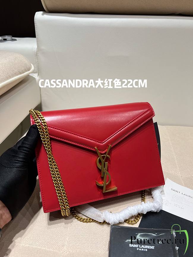 YSL | CASSANDRA MEDIUM red CHAIN BAG - 532750 - 22 x 16,5 x 5,5 cm - 1