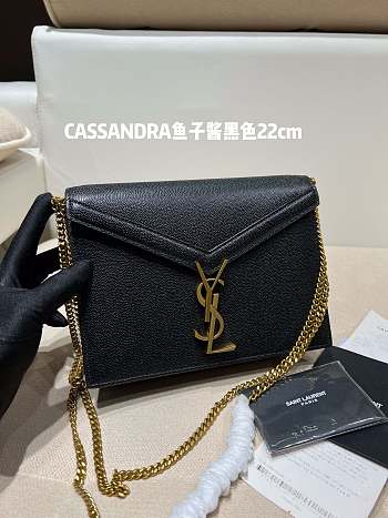 YSL | CASSANDRA MEDIUM Black in grain CHAIN BAG - 532750 - 22 x 16,5 x 5,5 cm
