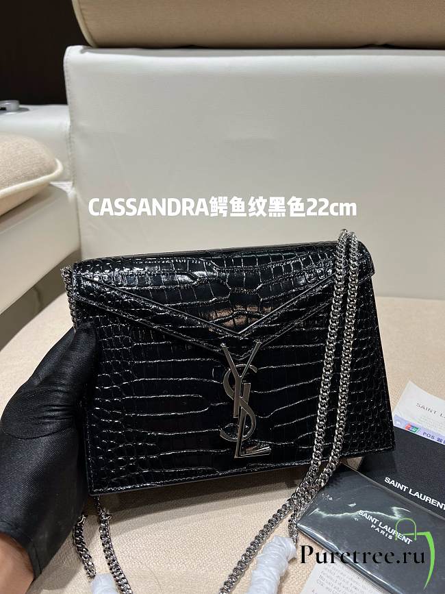 YSL | CASSANDRA MEDIUM Black bag in crocodile silver - 532750 - 22 x 16,5 x 5,5 cm - 1