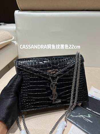 YSL | CASSANDRA MEDIUM Black bag in crocodile silver - 532750 - 22 x 16,5 x 5,5 cm