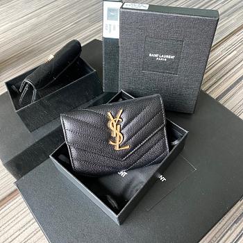 YSL | Black golden wallet in grain - 13.5 x 9.5 x 3cm