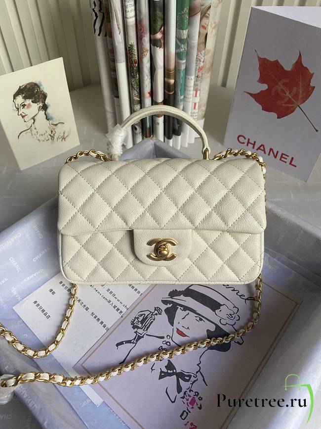 CHANEL | Mini White Flap Bag With Top Handle - AS2431 - 20x14x7cm - 1