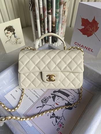 CHANEL | Mini White Flap Bag With Top Handle - AS2431 - 20x14x7cm