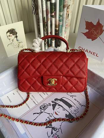 CHANEL | Mini Red Flap Bag With Top Handle - AS2431 - 20x14x7cm