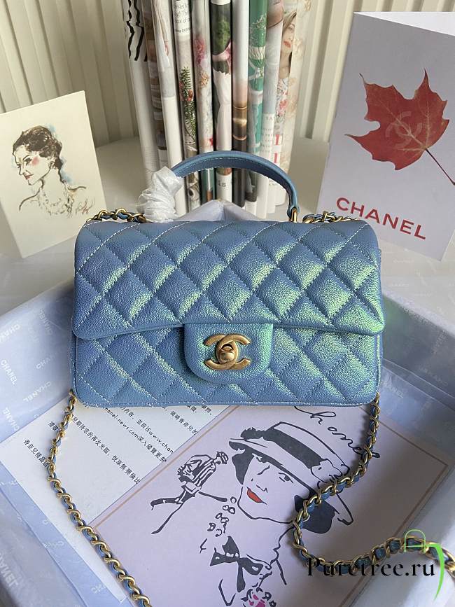 CHANEL | Mini Light Blue Flap Bag With Top Handle - AS2431 - 20x14x7cm - 1