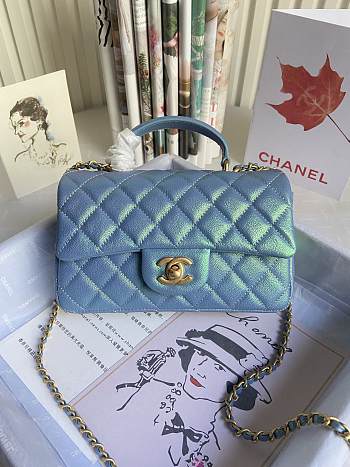 CHANEL | Mini Light Blue Flap Bag With Top Handle - AS2431 - 20x14x7cm