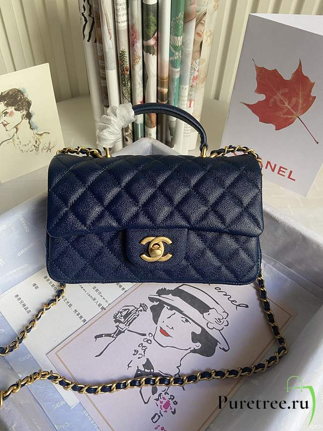 CHANEL | Mini Dark Blue Flap Bag With Top Handle - AS2431 - 20x14x7cm - 1