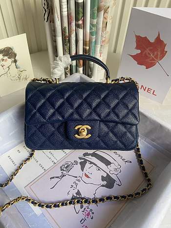 CHANEL | Mini Dark Blue Flap Bag With Top Handle - AS2431 - 20x14x7cm