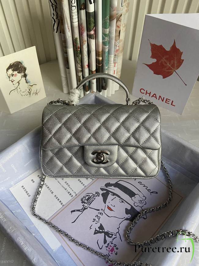 CHANEL | Mini Silver Flap Bag With Top Handle - AS2431 - 20x14x7cm - 1