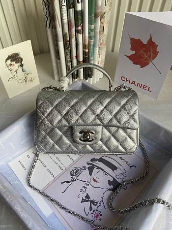 CHANEL | Mini Silver Flap Bag With Top Handle - AS2431 - 20x14x7cm