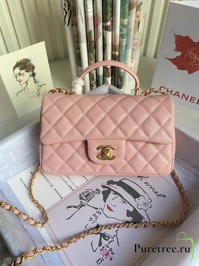CHANEL | Mini Light Pink Flap Bag With Top Handle - AS2431 - 20x14x7cm - 1