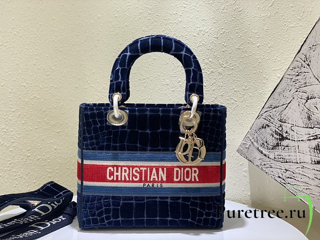 DIOR | Lady Bag Blue Velvet  - M0565O - 24 x 20 x 11 cm - 1