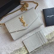 YSL | Uptown Chain Wallet In White Crocodile - 607788 - 19x12x4cm - 5