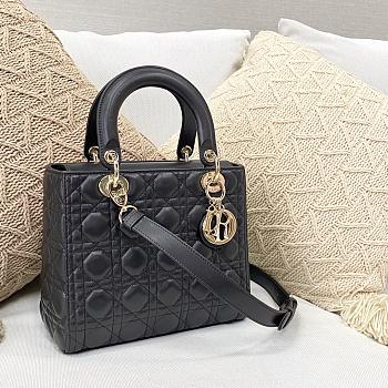 DIOR | Medium Lady Black Gold Bag - M0565 - 24×11×20cm
