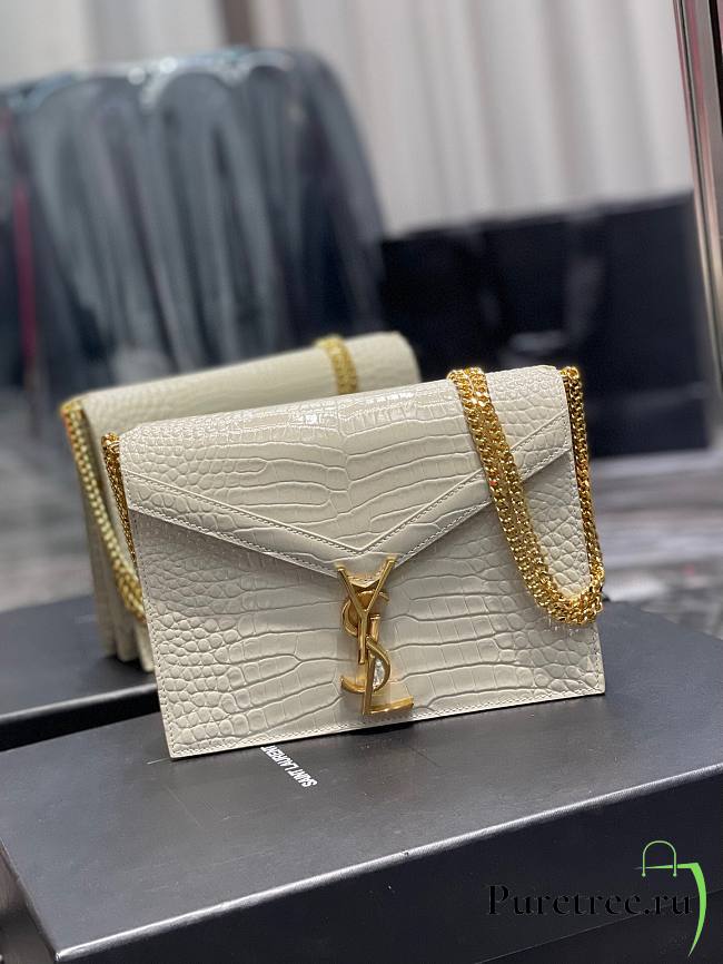 YSL | Cassandra Medium White In Crocodile Chain Bag - 532750 - 22 x 16,5 x 5,5 cm - 1