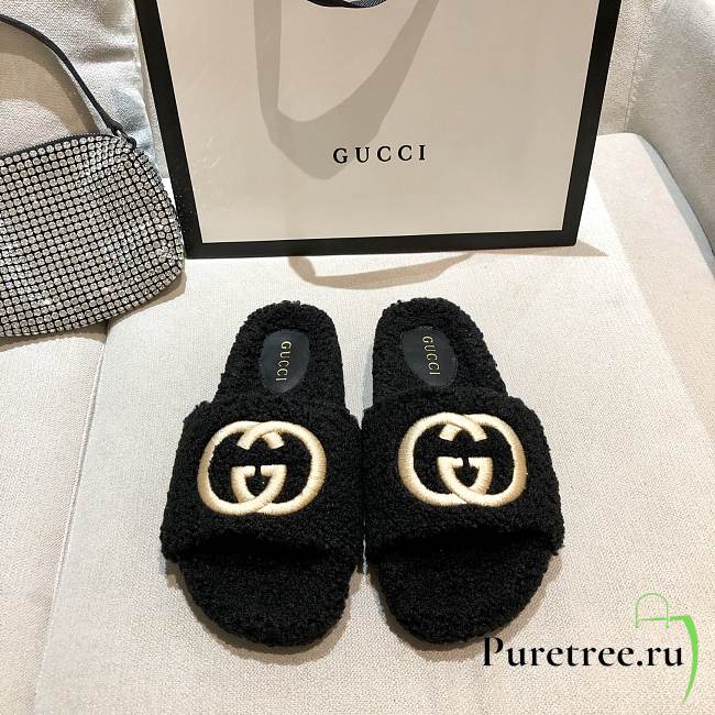 GUCCI | Black Fur Slipper 30123104 - 1