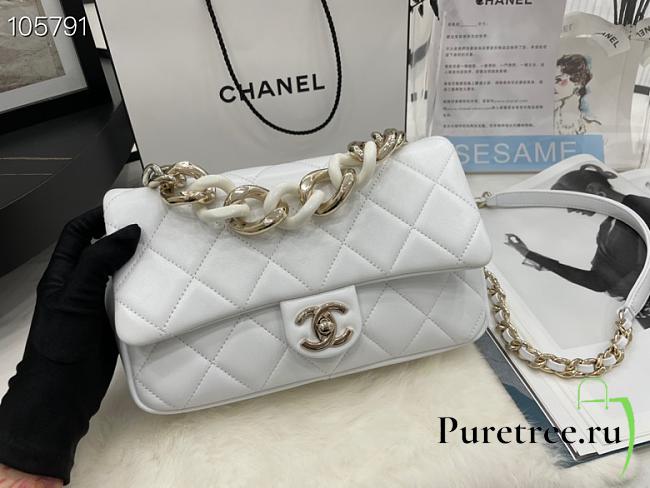 CHANEL | Classic Flap Bag With Bicolor Chain Handle White AS1354 - 24cm - 1