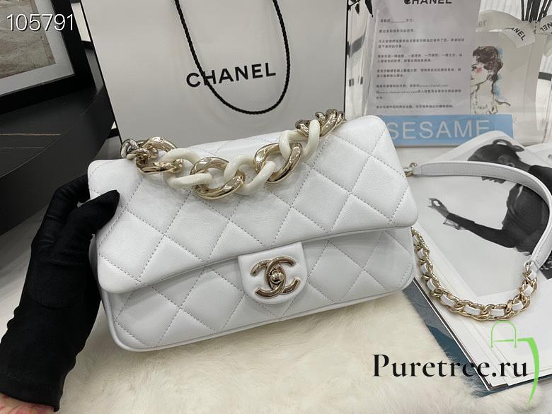 CHANEL  Classic Flap Bag With Bicolor Chain Handle White AS1354 - 24cm 