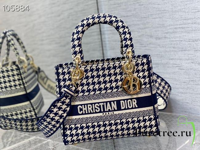 DIOR | Medium Lady D-lite Bag Blue Houndstooth Embroidery M0565 - 24cm - 1