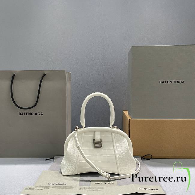 Balenciaga | Editor Small Bag Crocodile Embossed In White - 27cm - 1