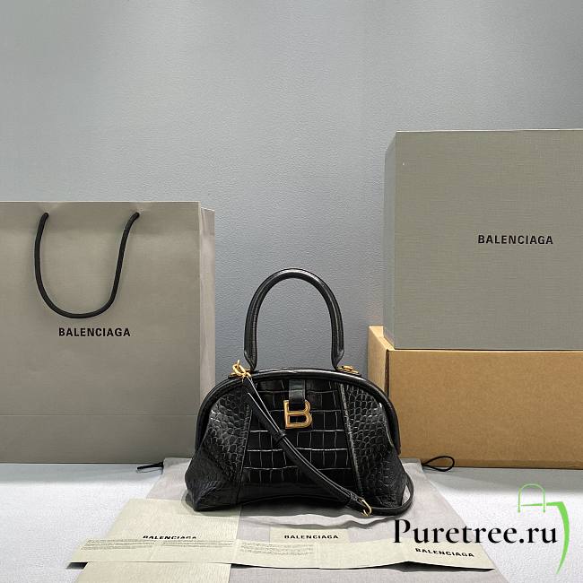 Balenciaga | Editor Small Bag Crocodile Embossed In Black - 27cm - 1