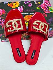 Dolce & Gabbana | Shiny Leather Red Slippers With DG Logo - 5