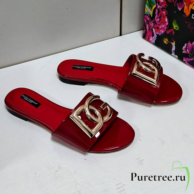 Dolce & Gabbana | Shiny Leather Red Slippers With DG Logo - 1