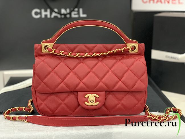 CHANEL | Handle Flap Bag Red Calfskin - 23*20*8cm - 1