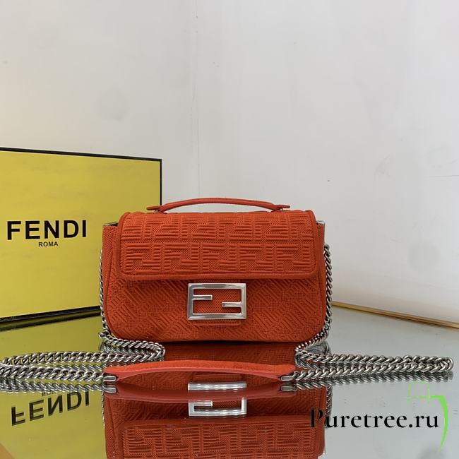 FENDI | Midi Baguette Chain Red FF Fabric Bag - 24cm - 1
