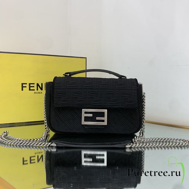 FENDI | Midi Baguette Chain Black Fabric Bag - 24cm - 1