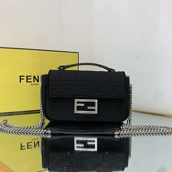 FENDI | Midi Baguette Chain Black Fabric Bag - 24cm