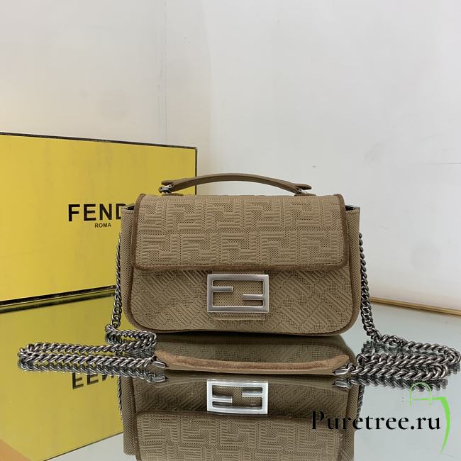 FENDI | Midi Baguette Chain Beige Fabric Bag - 24cm - 1
