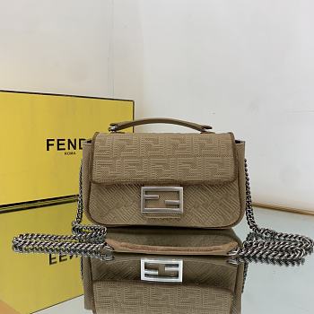 FENDI | Midi Baguette Chain Beige Fabric Bag - 24cm