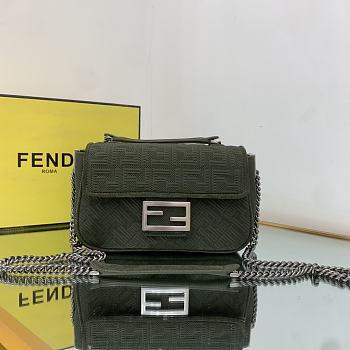 FENDI | Midi Baguette Chain Green Fabric Bag - 24cm