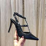 VALENTINO Rockstud Ankle Strap Pump Smooth Leather Black Studs 10cm - 1