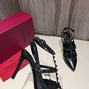 VALENTINO Rockstud Ankle Strap Pump Smooth Leather Black Studs 10cm - 5