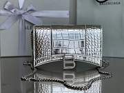 Balenciaga | Hourglass Wallet On Chain Silver Shiny Crocodile Embossed Leather - 4