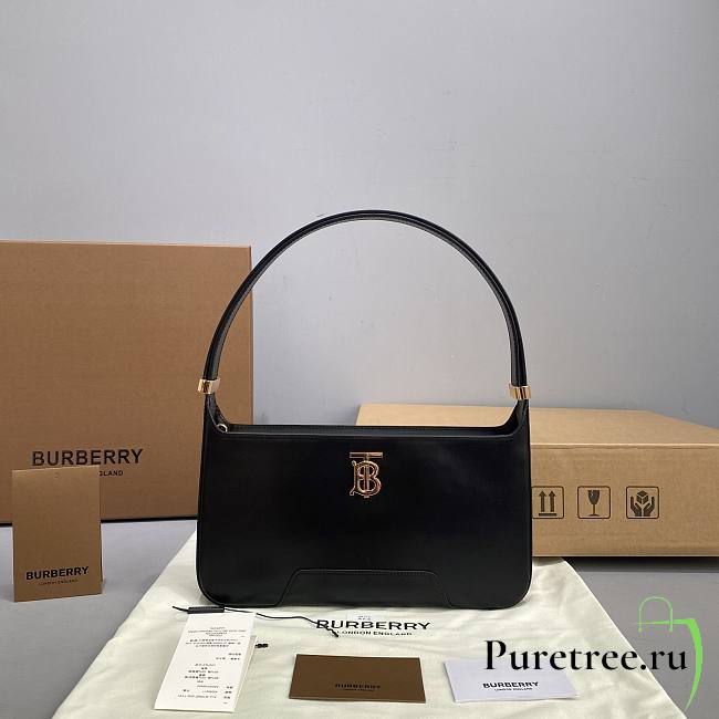BURBERRY | Leather TB Shoulder Bag Black - 28cm - 1