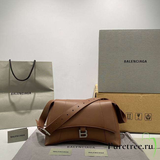 BALENCIAGA | Downtown Medium Shoulder Bag In Brown - 32cm - 1