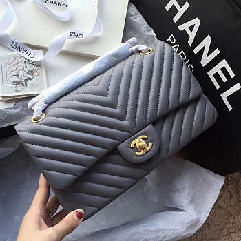 Chanel Classic Chevron Flap Bag Grey 25cm