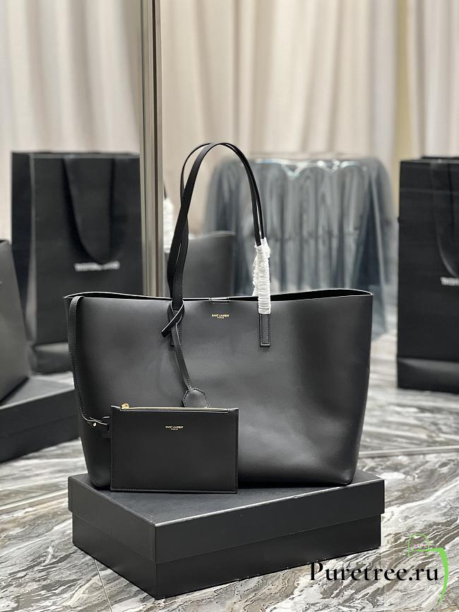 YSL | Shopping Tote Bag Black Smooth Leather - 38 x 28 x 13cm - 1