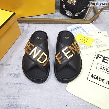 FENDI | Graphy Black Leather Slides