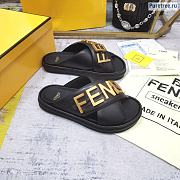 FENDI | Graphy Black Leather Slides - 2