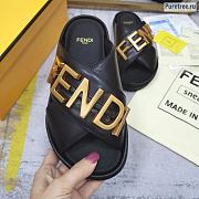FENDI | Graphy Black Leather Slides - 3
