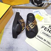 FENDI | Graphy Black Leather Slides - 4