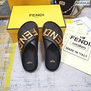 FENDI | Graphy Black Leather Slides - 5