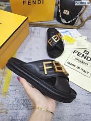 FENDI | Graphy Black Leather Slides - 6