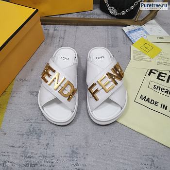 FENDI | Graphy White Leather Slides