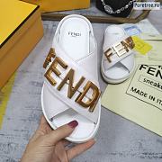 FENDI | Graphy White Leather Slides - 5